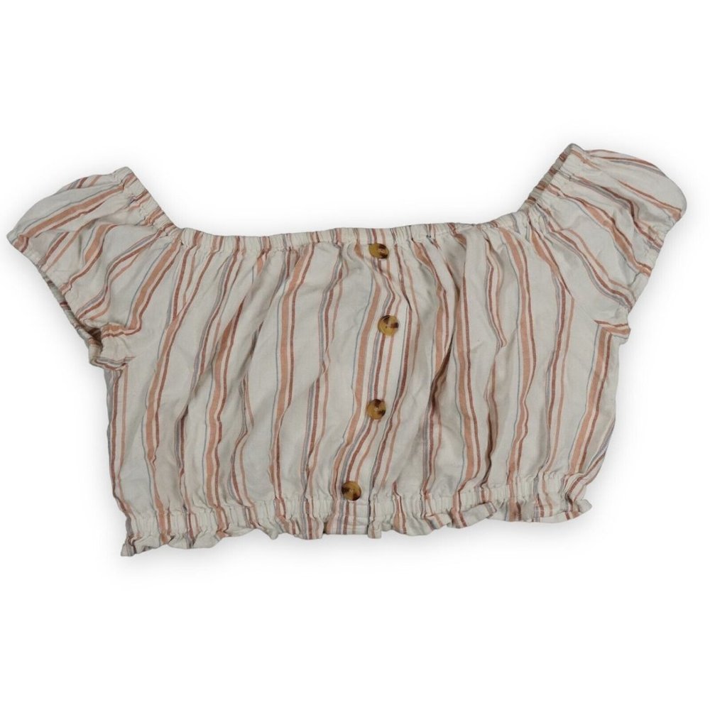 Aeropostale Top Womens Extra Large Cream Linen Off Shoulder Cropped Crop top AEO